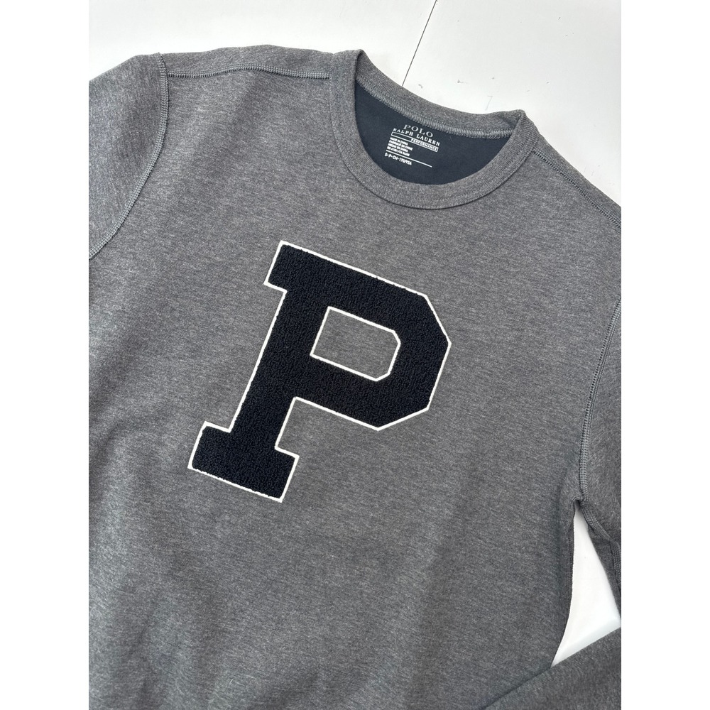 Polo Ralph Lauren Performance Grey Chenille P Patch Crewneck Sweatshirt Mens S